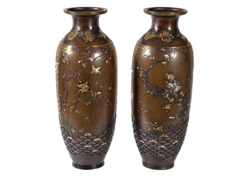 Inline Image - Lot 349, Miyabe Atsuyoshi: a Fine Pair of Bronze Vases; est. £8,000-12,000, sold for £9,375