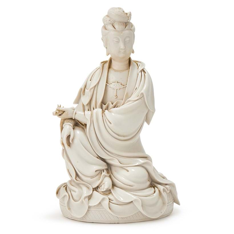 Inline Image - Lot 196: A Chinese Dehua seated figure of Guanyin, 17th/18th century | Est. £800-1,200 (+ fees)