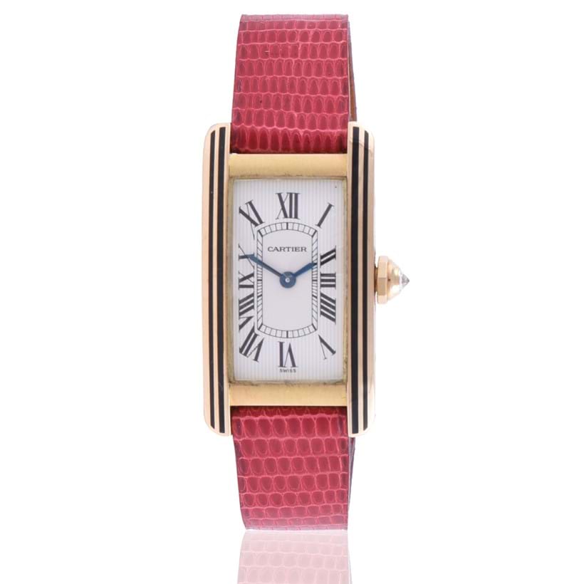 Inline Image - Cartier, Tank Américaine, Ref. 1711-1, lady's 18 carat gold and black enamel wrist watch, No. C91801 | Sold for £5,250 (March 2022)