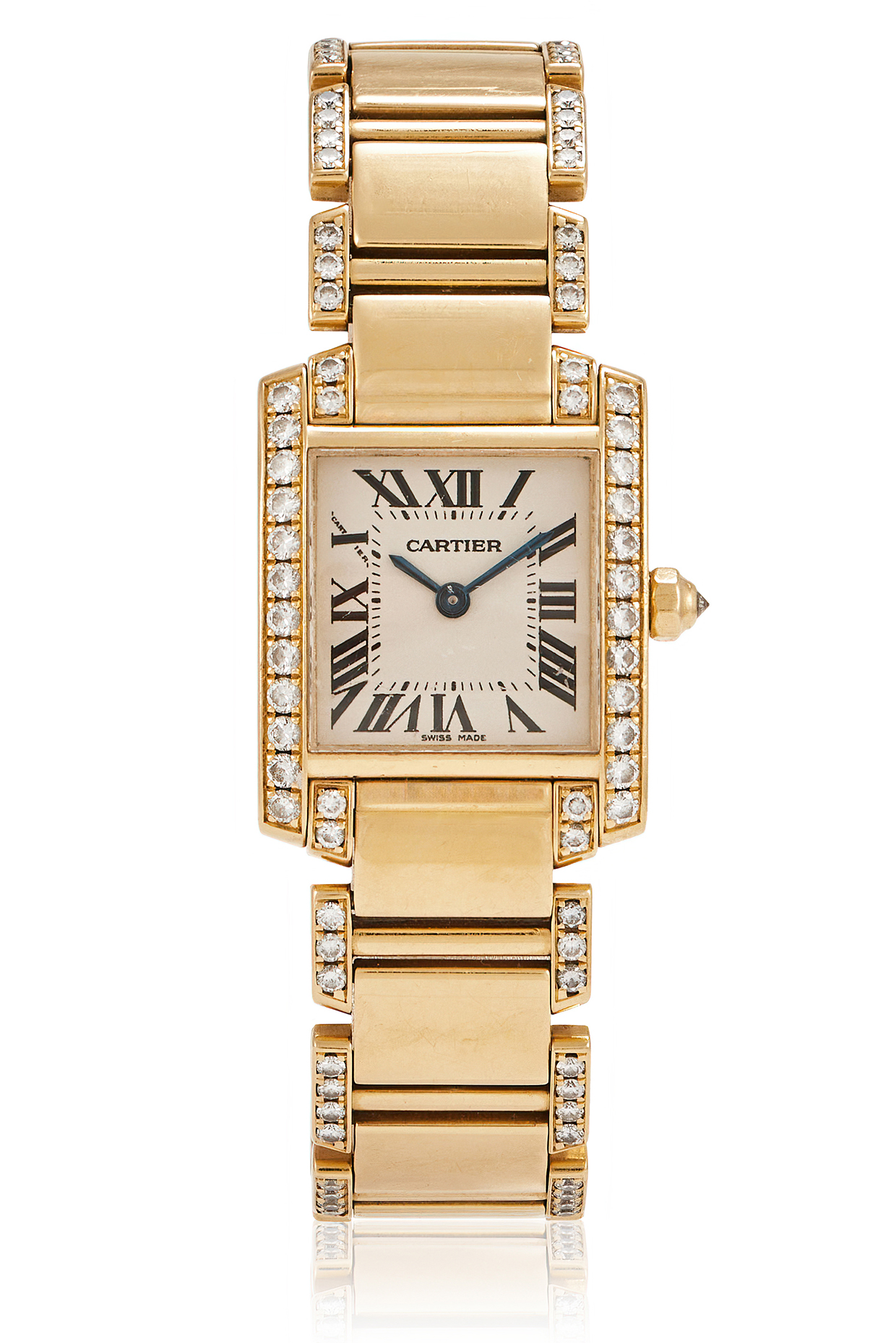 Inline Image - Cartier, Tank Française, Ref. 2385, a lady's 18 carat gold and diamond bracelet watch, No. 91136cd, circa 2000 | Est. £5,000-7,000 (+ fees)
