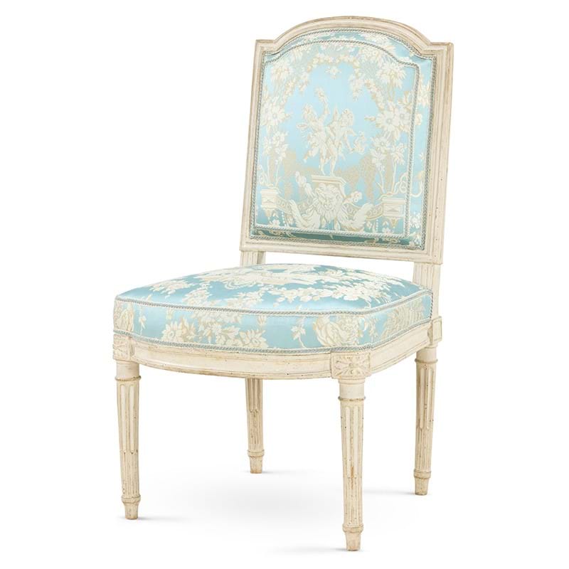 ‡ A royal Louis XVI white-painted and upholstered Chaise a la Reine, attributed to Jean-Baptiste Boulard, circa 1785