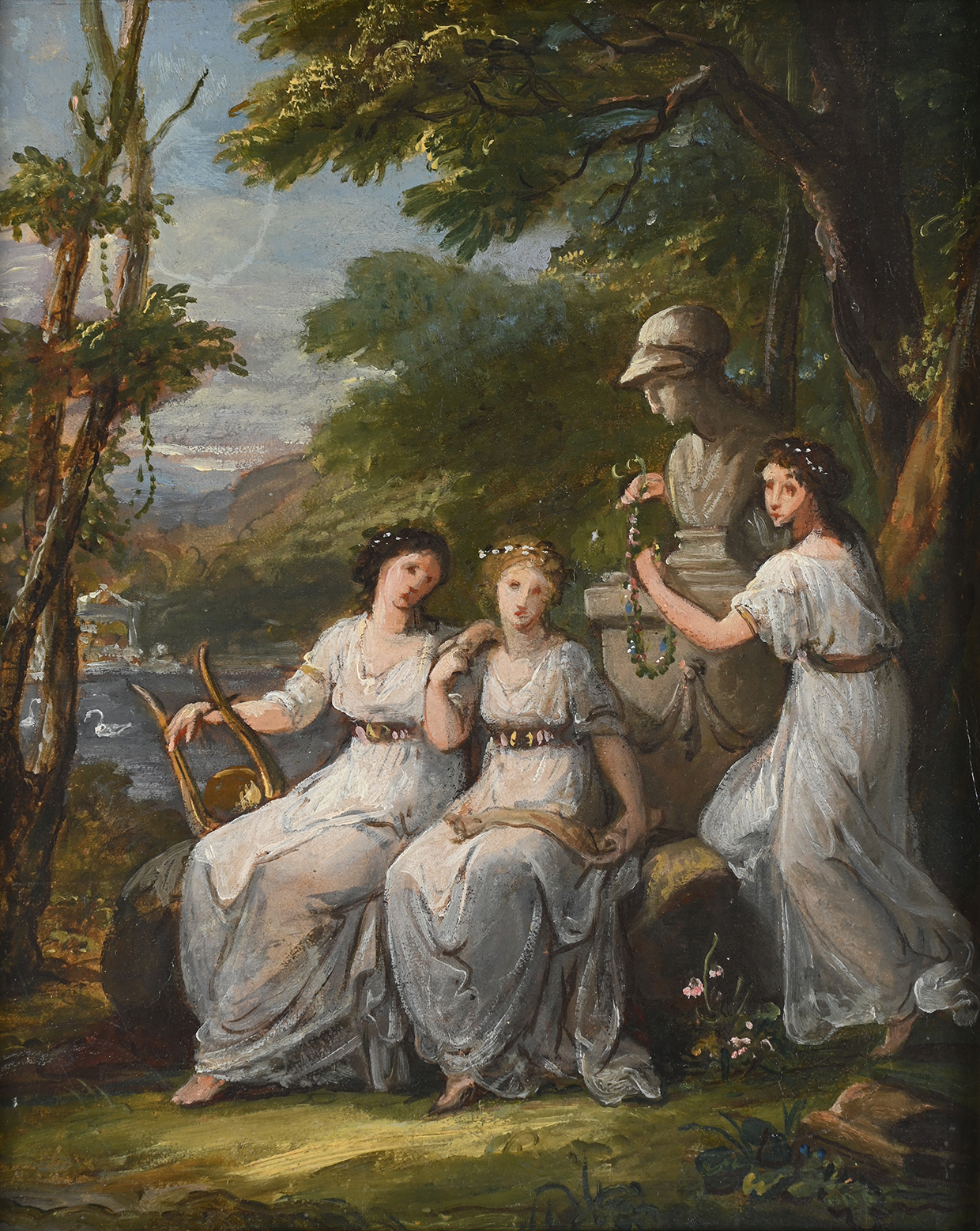 Inline Image - Lot 171: Angelica Kauffman (Swiss 1741-1807), ‘The Coutts Sisters, Frances, Sophie and Susan’, Pencil and oil on paper laid to canvas | Sold for £38,000 (+ fees)