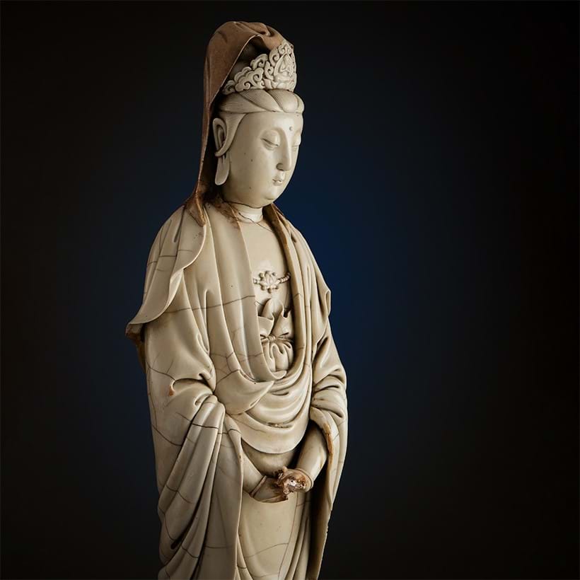 Inline Image - Lot 194: A large and rare Chinese dehua standing figure of guanyin, Ming Dynasty | Sold for £233,300