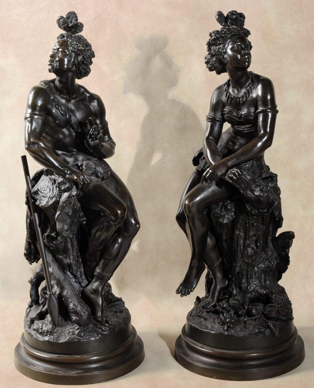 Inline Image - Lot 97, Frédérick-Eugène Piat, a pair of patinated bronze models of Seated Nubians, third quarter 19th. century, 75cm high; est. £4,000-6,000 (+fees)