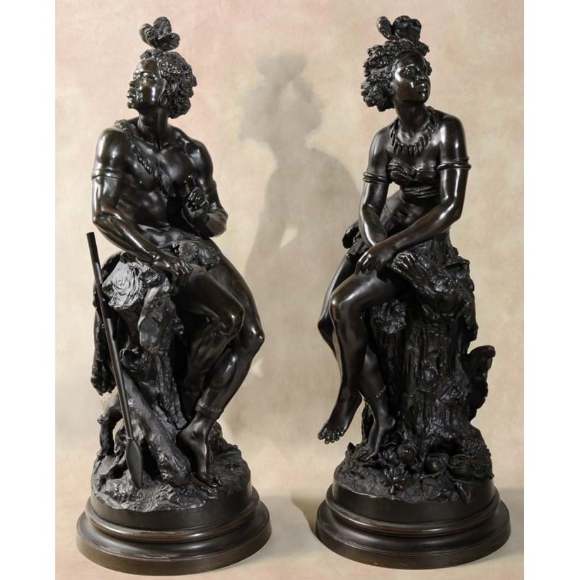 Inline Image - Lot 97, Frédérick-Eugène Piat, a pair of patinated bronze models of Seated Nubians, third quarter 19th. century, 75cm high; est. £4,000-6,000 (+fees)