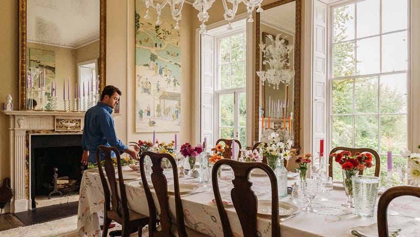 Inline Image - The Dining Room at Salthrop Manor, the walls adorned with de Gournay panels | Image courtesy of Sophie Conran