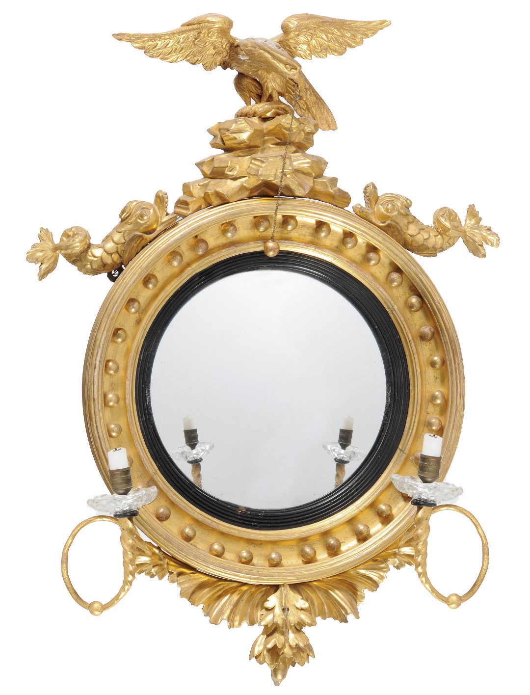 Inline Image - Lot 23, a George III giltwood and gesso girandole convex mirror; est. £400-600 (+fees)