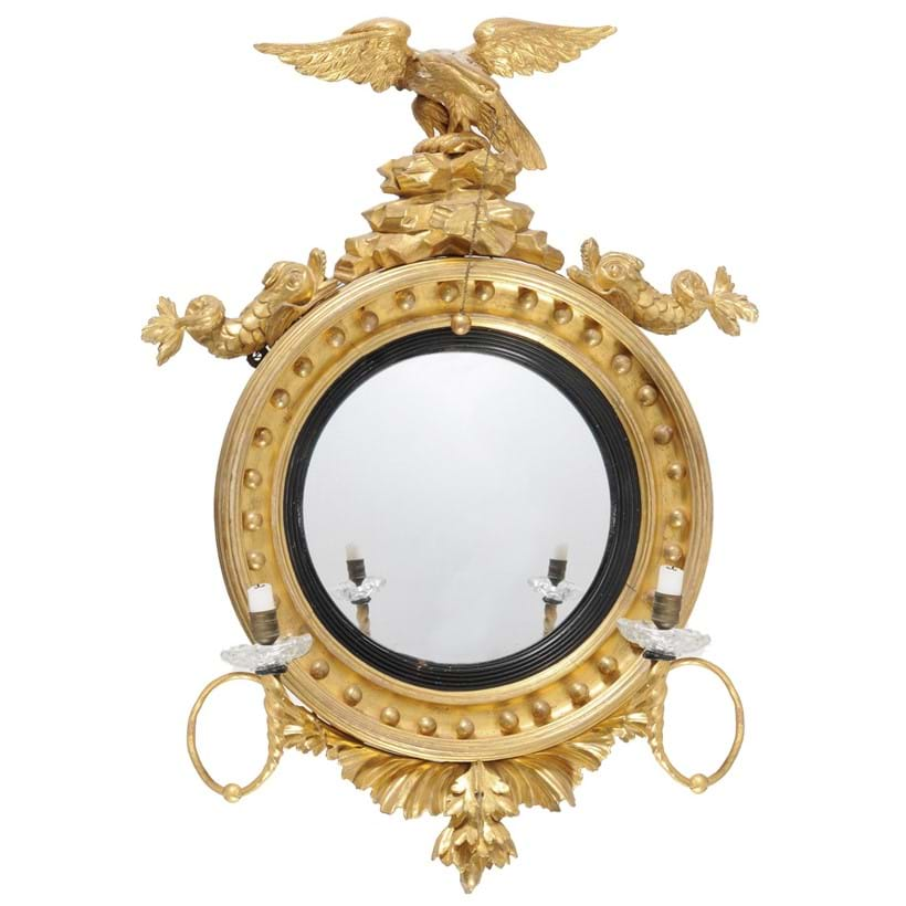 Inline Image - Lot 23, a George III giltwood and gesso girandole convex mirror; est. £400-600 (+fees)