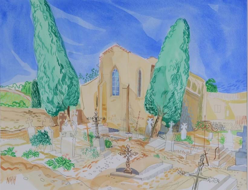 Inline Image - Lot 29, Nicholas Hely-Hutchinson (British b. 1955), Graveyard with trees, watercolour; est. £300-500 (+fees)