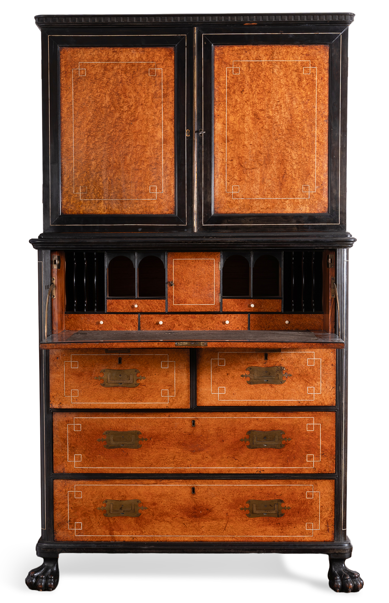 Inline Image - A Chinese Export camphor wood, amboyna and ebony campaign secretaire, mid-19th century | Est. £2,000-3,000 (+ fees)