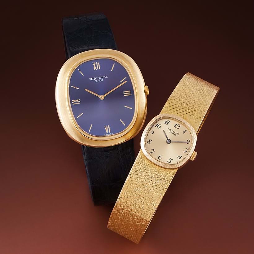Inline Image - L : Lot 415: Patek Philippe, Ellipse, ref. 3589 an 18 carat gold wristwatch, no. 535711, circa 1975 | Sold for £11,430 & R: Lot 414: Patek Philippe, Ellipse, ref. 3370/1 a lady's 18 carat gold bracelet watch, no. 2691697, circa 1970 | Sold for £4,064