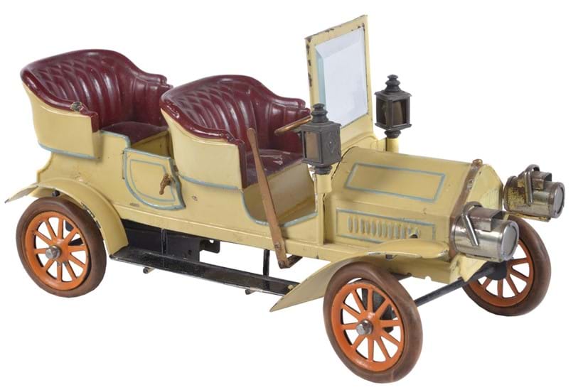 Inline Image - Lot 357, a Bing Clockwork Tinplate 4-seat Touring Motor Car, 
first quarter 20thc., 32cm long overall; est, £2,000-3,000 (+fees)