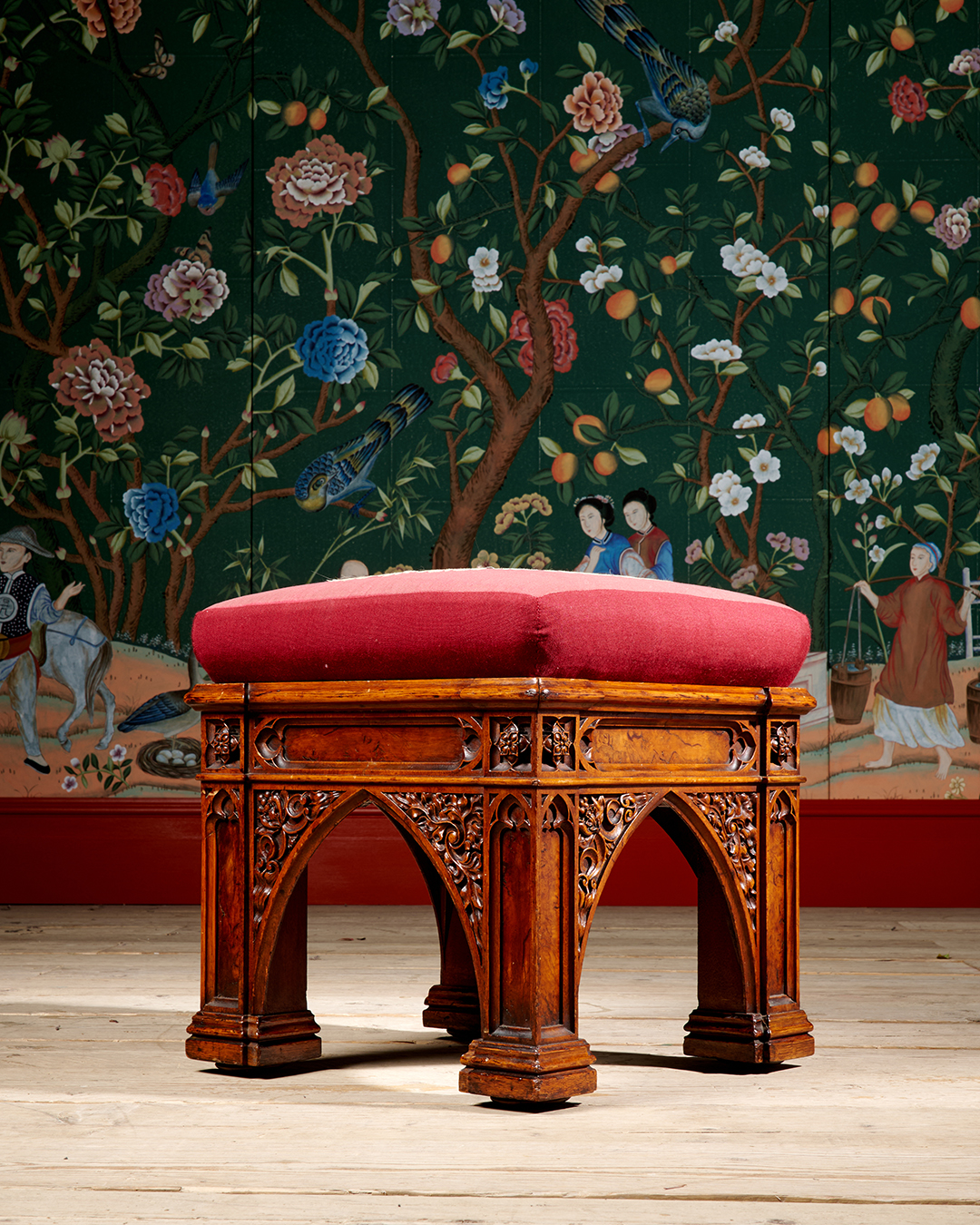 Inline Image - Lot 259: A George IV carved and pollard oak stool, by Morel and Seddon, the design attributed to A.W.N. Pugin, circa 1827-28 | Est. £8,000-12,000 (+ fees)
