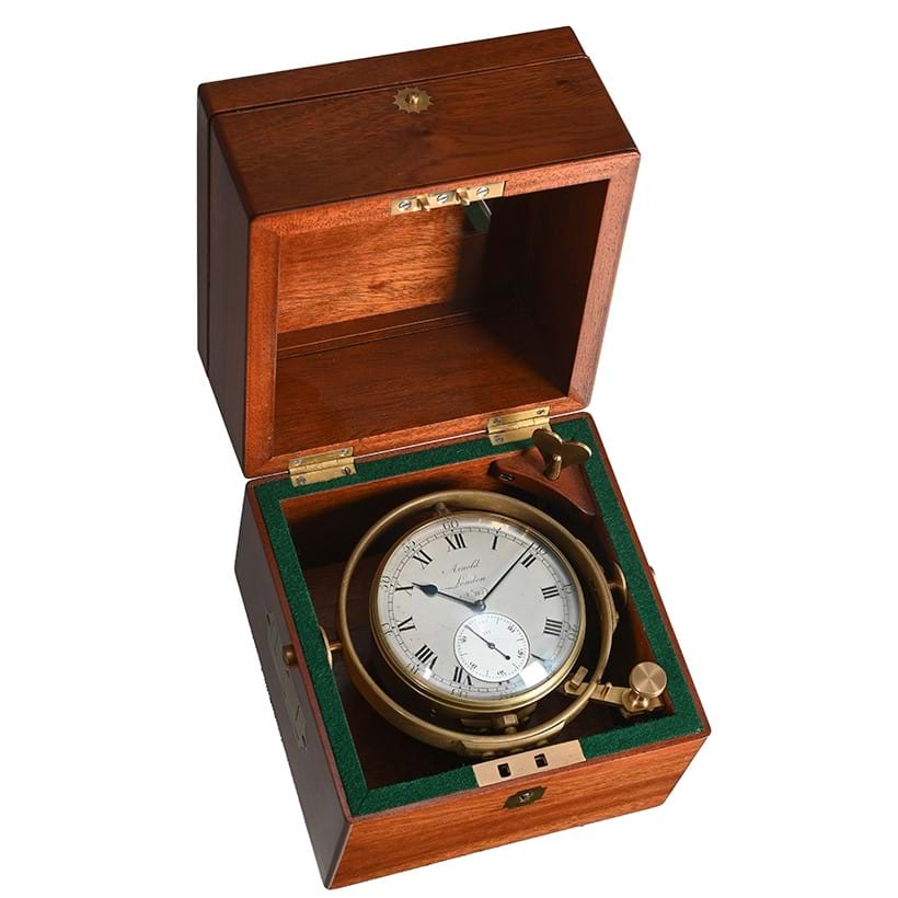 Inline Image - A fine and rare George III one-day marine chronometer with transitional part fired-enamel dial, John Roger Arnold, London, no. 215 circa 1804 | Sold for £9,450