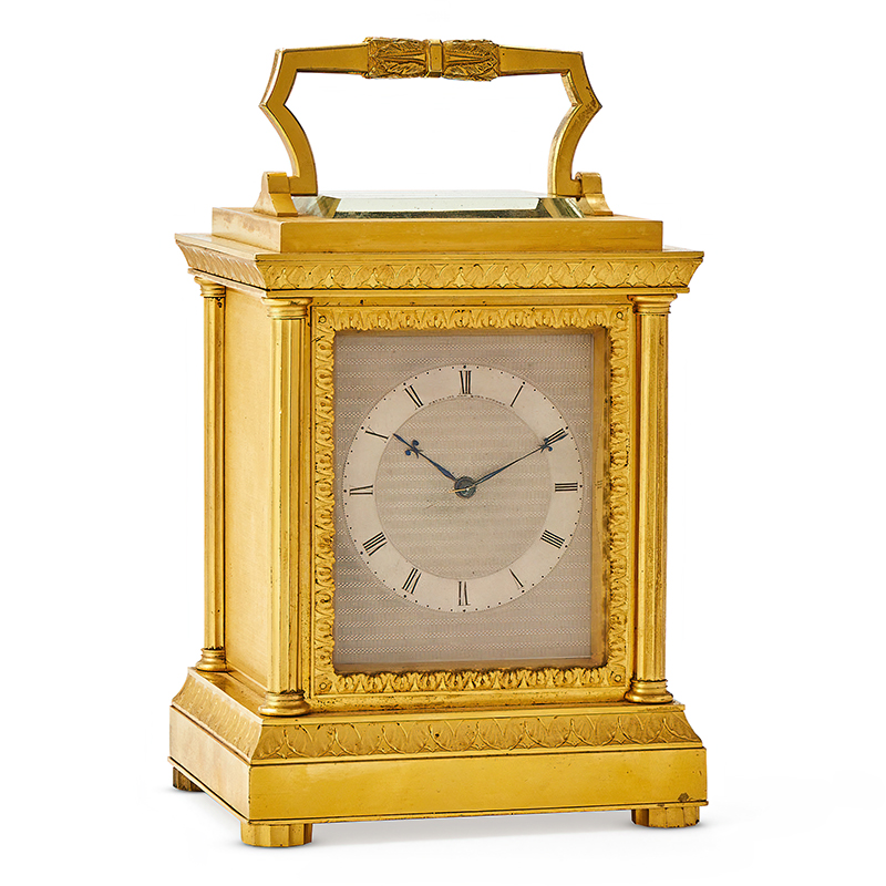A fine and rare Victorian engine-turned gilt brass quarter-chiming carriage clock Payne, London, mid 19th century