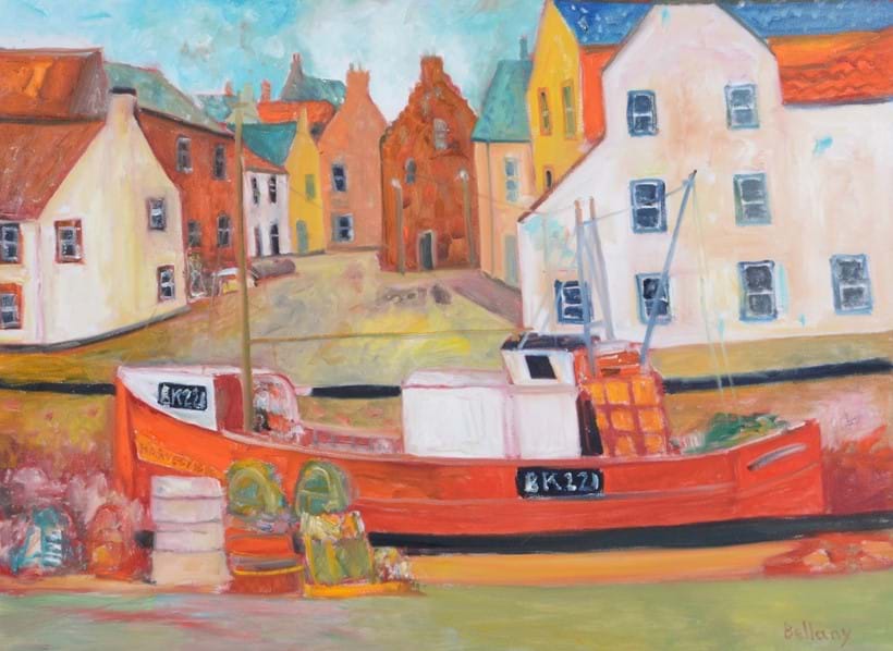 Inline Image - John Bellany (British 1942-2013), Red Trawler Harbour, oil on canvas; est. £2,000-3,000, sold for £6,820