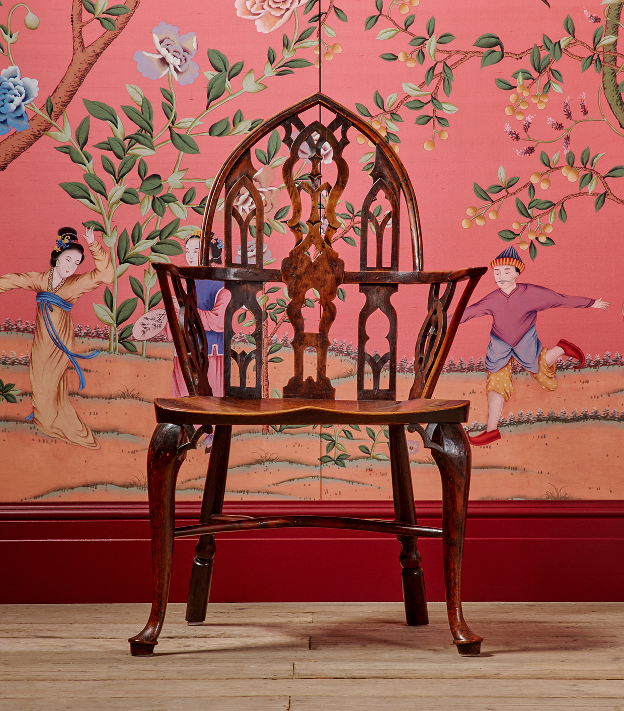 Inline Image - Lot 378: A George II yew and elm Gothic Windsor armchair, Thames Valley, mid 18th century | Sold for £24,130