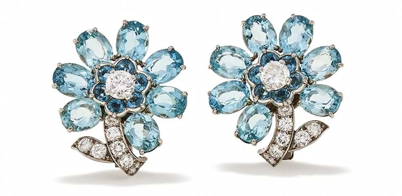 Inline Image - Cartier, a pair of aquamarine and diamond earrings | Sold for £40,200
