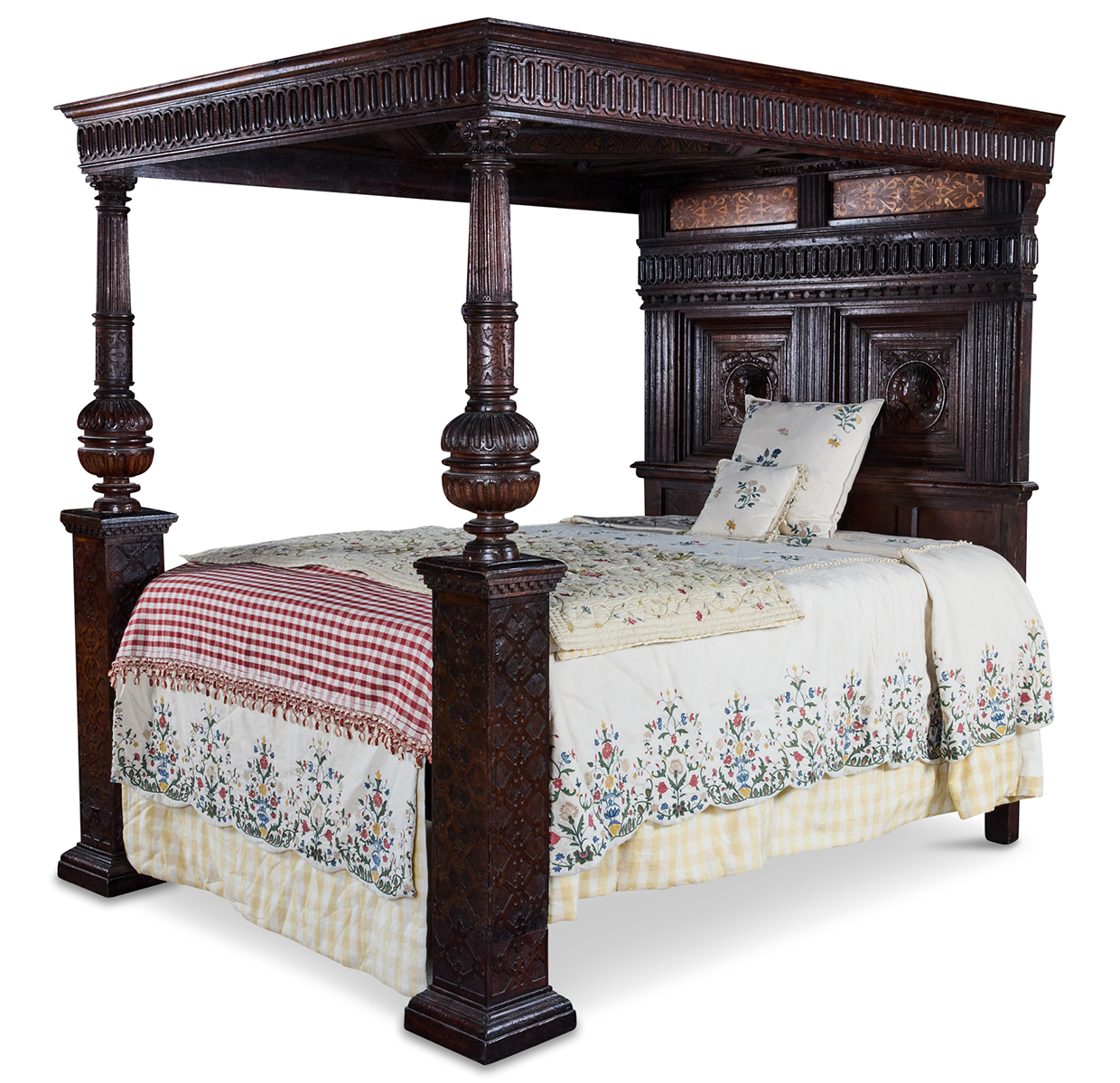 Lot 192 - an English oak, walnut and marquetry tester bedstead from the Michael Eaton Collection.jpg