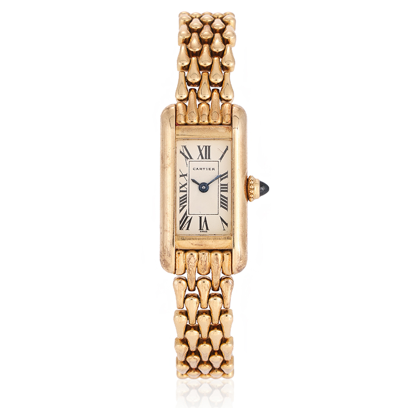 Inline Image - Cartier, Tank Mini Américaine, Ref. 1380, a lady's 18 carat gold bracelet watch, No. C90832, circa 1990 | Sold for £5,670 (June 2024)