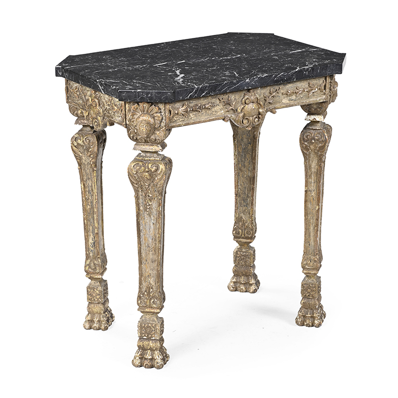 A North Italian carved giltwood, gesso and painted centre table, late 18th century and later