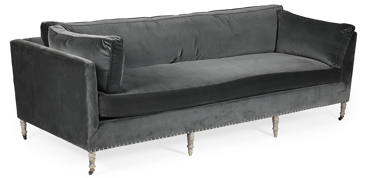 Lot 1044 - A dark grey upholstered and limed oak sofa, of recent manufacture from a Regent's Park home designed by Louise Bradley.jpg