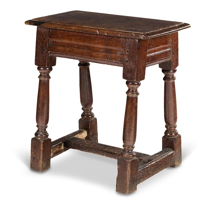 Inline Image - Lot 154: A Charles II oak joined stool English, circa 1680 | Sold for £3,048