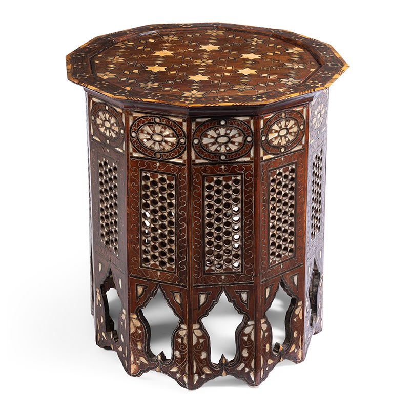 A Damascus mother-of-pearl inlaid hardwood occasional table, late 19th/early 20th century
