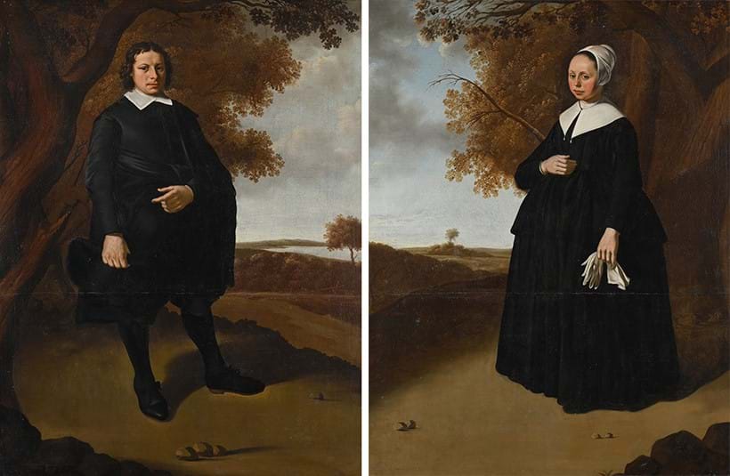 Inline Image - Lot 38: Monogrammist GD (17th Century), ‘A pair of portraits depicting a married couple in a landscape’, oil on canvas | Est. £6,000-8,000 (+ fees)