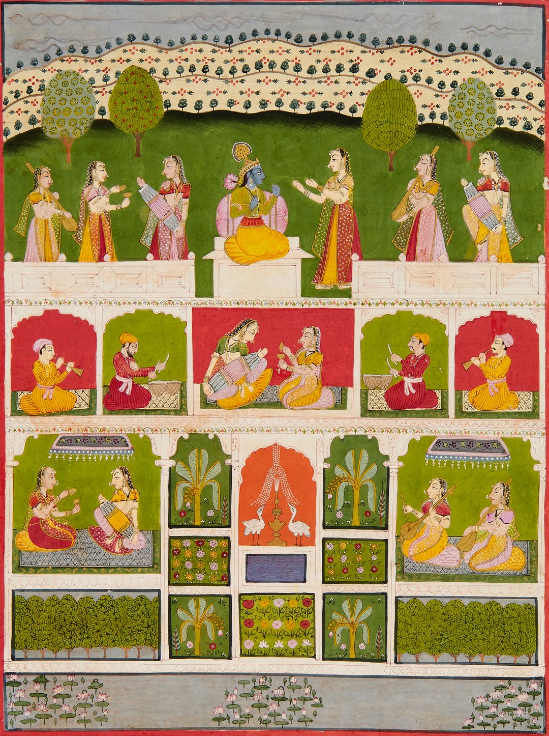 Inline Image - Scene from a Ragamala, Radha greets Krishna, possibly the Kamod Ragini [Datia or Budelkhand, India, c. 1720 AD]; est £750-1,000, sold for £1,860