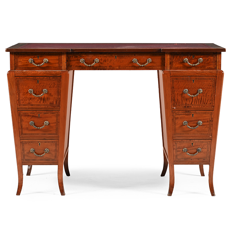 An Edwardian satinwood desk, in the manner of Edwards & Roberts, early 20th century