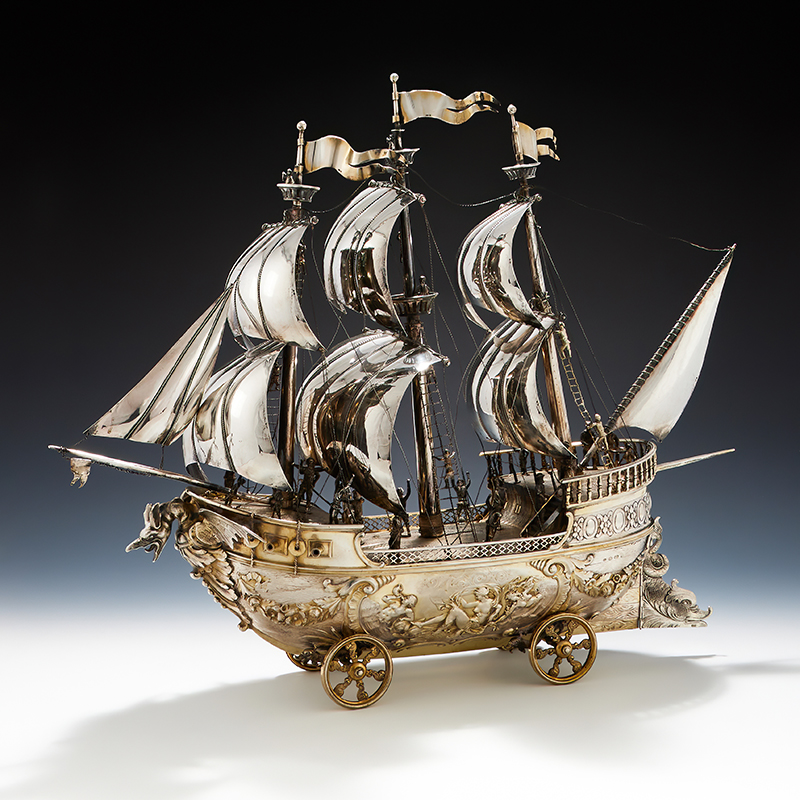 A large silver Nef, sponsor's mark for Israel Segalov, import mark for London 1924