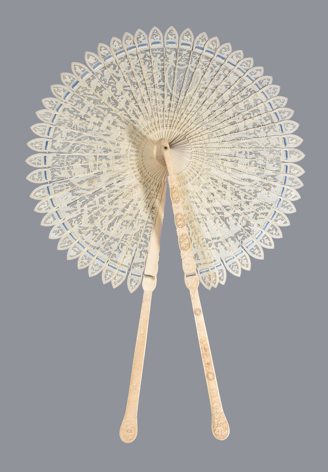 Inline Image - Lot 201, a good Chinese monogrammed ivory 'cockade' fan; est. £3,000-5,000, sold for £8,125