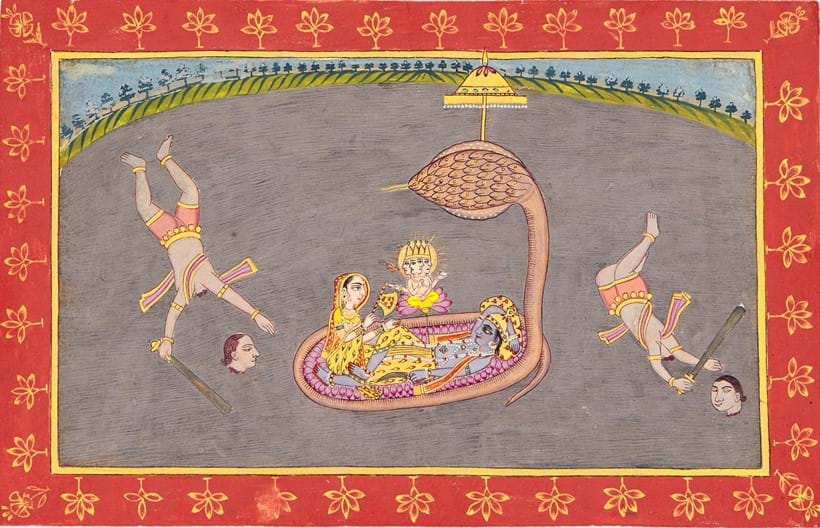 Inline Image - Lot 97, Vishnu reclining on the multi-headed serpent Shesha, 
with his wife Lakshimi over the cosmic ocean; est. £750-1,000 (+fees)