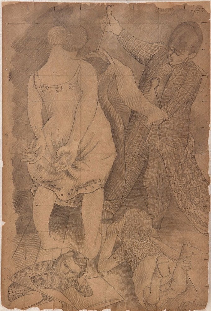 Inline Image - Stanley Spencer (British 1891-1959), Me and Hilda - Dresses, drawing in pencil, sold by Dreweatts, 2013