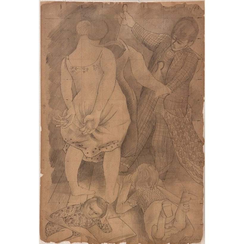 Inline Image - Stanley Spencer (British 1891-1959), Me and Hilda - Dresses, drawing in pencil, sold by Dreweatts, 2013