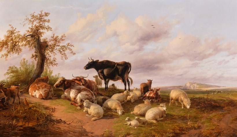 Inline Image - Lot 31: Thomas Sidney Cooper (British 1803-1902), Cattle and sheep resting by the Kent coast; est. £25,000-35,000 (+fees)