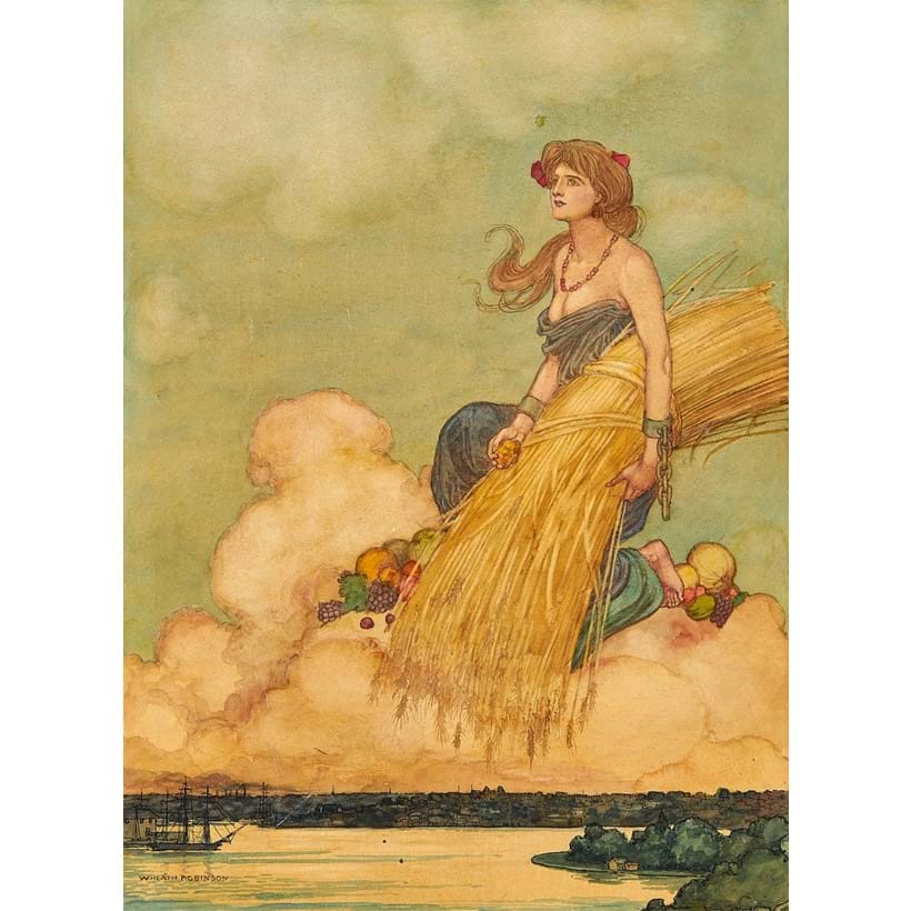Inline Image - Lot 59, W. Heath Robinson, Female figure over Sydney Harbour, original watercolour illustration, on thick card, c. 1909; est. £2,000-3,000 (+fees)