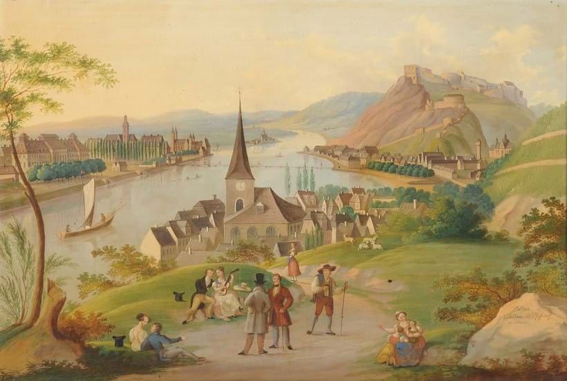 Inline Image - Lot 16, Carl Ludwig Hofmeister (Austrian 1790-1843), 
Koblenz Ehrenbreitstein und Staffendorf am Rhein; est. £4,000-6,000 (+fees)