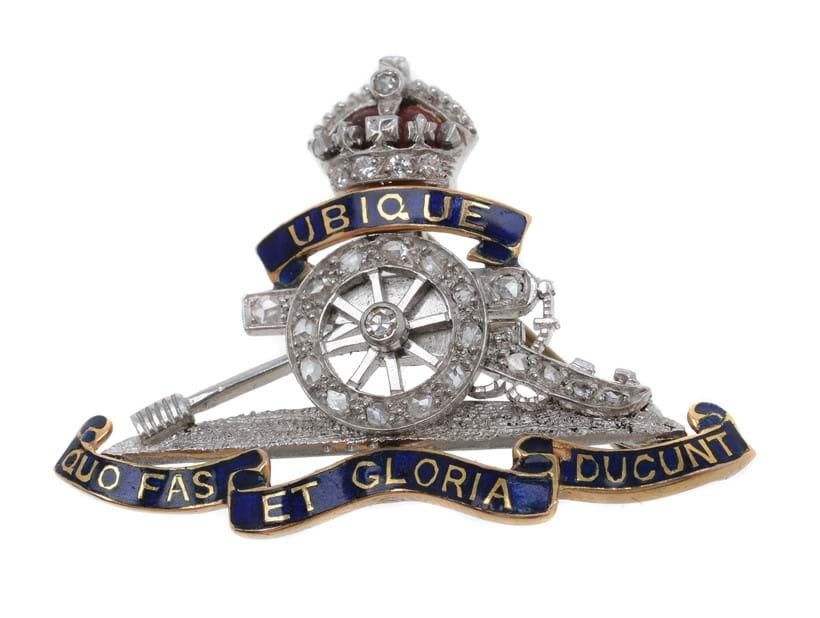 Inline Image - Lot 37, a mid 20th century Royal Artillery diamond set sweetheart brooch; est. £200-300 (+fees)