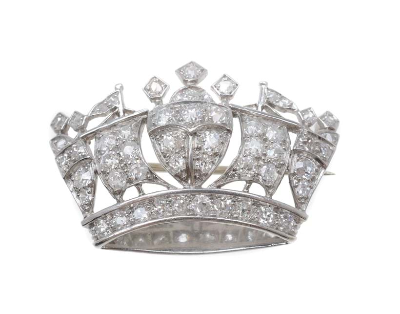 Inline Image - Lot 38, a mid 20th century diamond naval crown brooch; est. £400-600 (+fees)