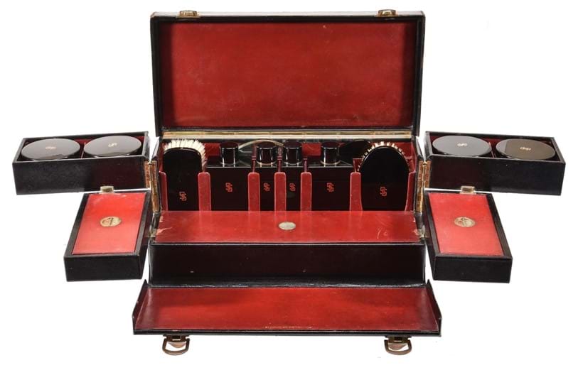 Inline Image - Lot 279, black leather travelling vanity case, 1930s; est. £800-1,200 (+fees)