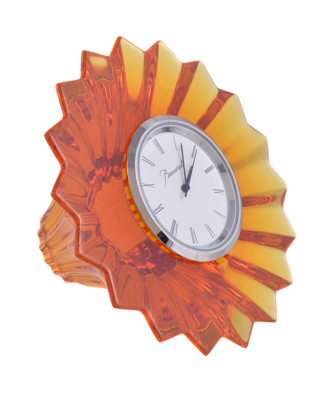 Inline Image - Lot 278, Mathias for Baccarat Mille-Nuits Baby Time amber glass desk clock, 1990s; est. £100-150 (+fees)
