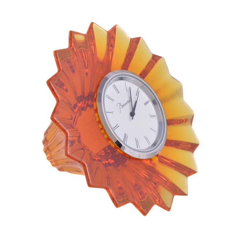 Inline Image - Lot 278, Mathias for Baccarat Mille-Nuits Baby Time amber glass desk clock, 1990s; est. £100-150 (+fees)