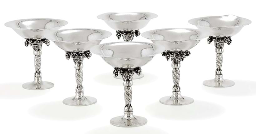 Inline Image - Lot 123, six Danish silver Grape pedestal bowls, post 1945, by Georg Jensen; est. £3,500-4,500 (+fees)