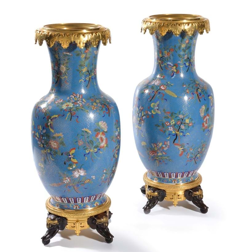 Inline Image - Lot 6, a pair of substantial French gilt bronze mounted cloisonné baluster vases in the Japonisme taste, circa 1880; est. £3,000-5,000 (+fees)