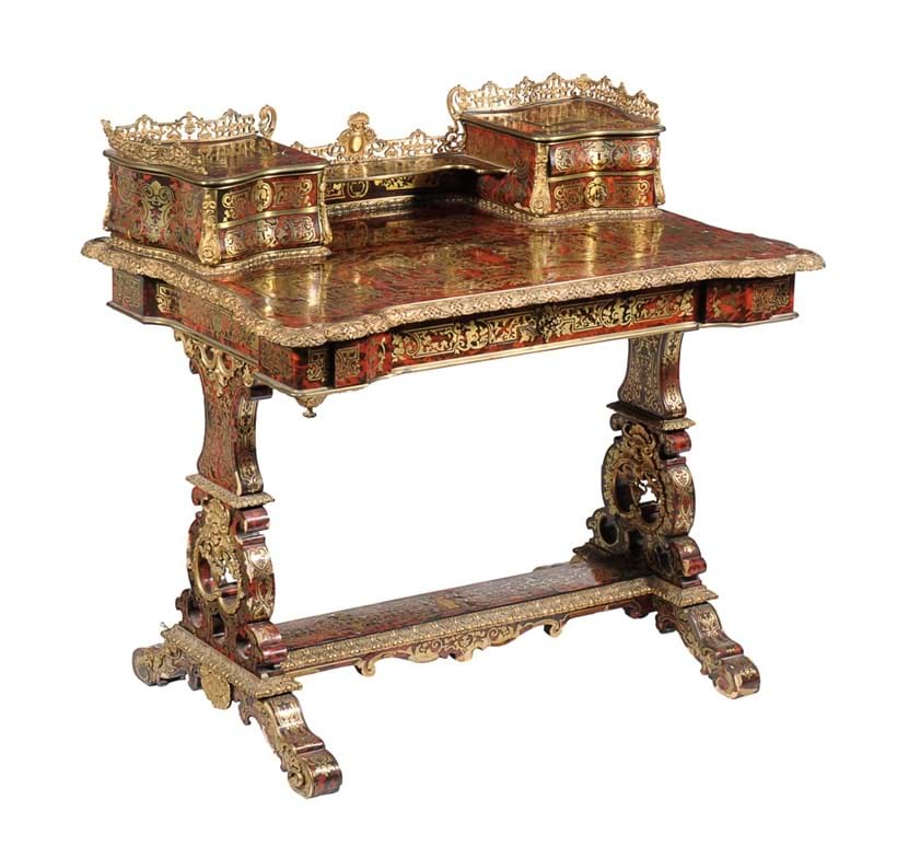 Inline Image - Lot 124, Napoleon III ormolu-mounted cut-brass-inlaid and tortoiseshell 'Boulle' writing table, mid 19th century; est. £4,000-6,000 (+fees)
