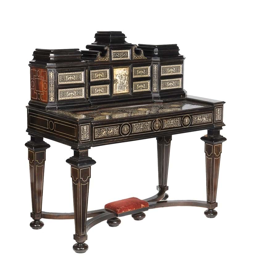 Inline Image - Lot 136, Italian ebony and ivory inlaid writing desk, in the manner of Ferdinando Pogliani, late 19th century; est. £4,000-6,000 (+fees)