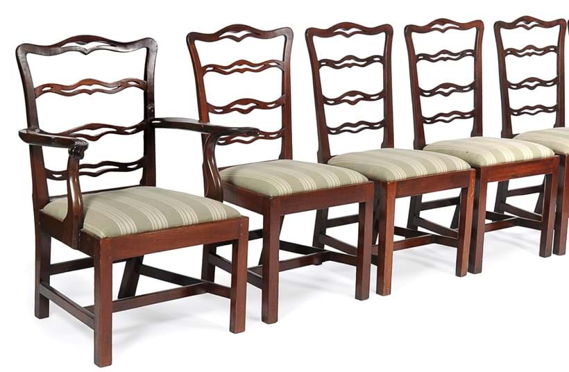 Inline Image - Lot 67, a matched set of twenty mahogany dining chairs, circa 1780 (seven) and 20th century (thirteen); est. £3,000-5,000 (+fees)