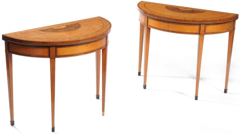 Inline Image - Lot 162, from a Private Family Collection, London, a pair of George III satinwood and specimen marquetry folding card tables, circa 1790; est. £3,000-5,000 (+fees)